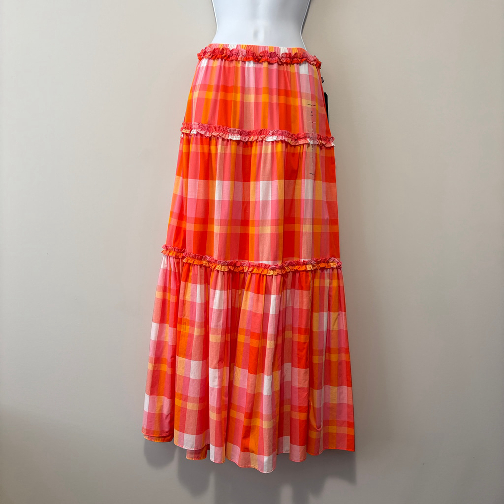 Nautica Jeans Women's Medium 100% Cotton Bright Plaid Ruffle-Trim Maxi Skirt NWT - Picture 4 of 6